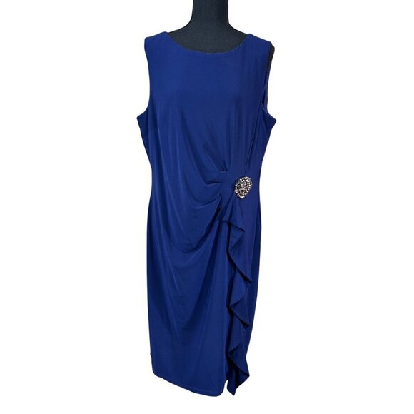 MSK Navy Blue Sleeveless Wrap Style Brooch Cocktail Party Dress Size 16 - Picture 1 of 8